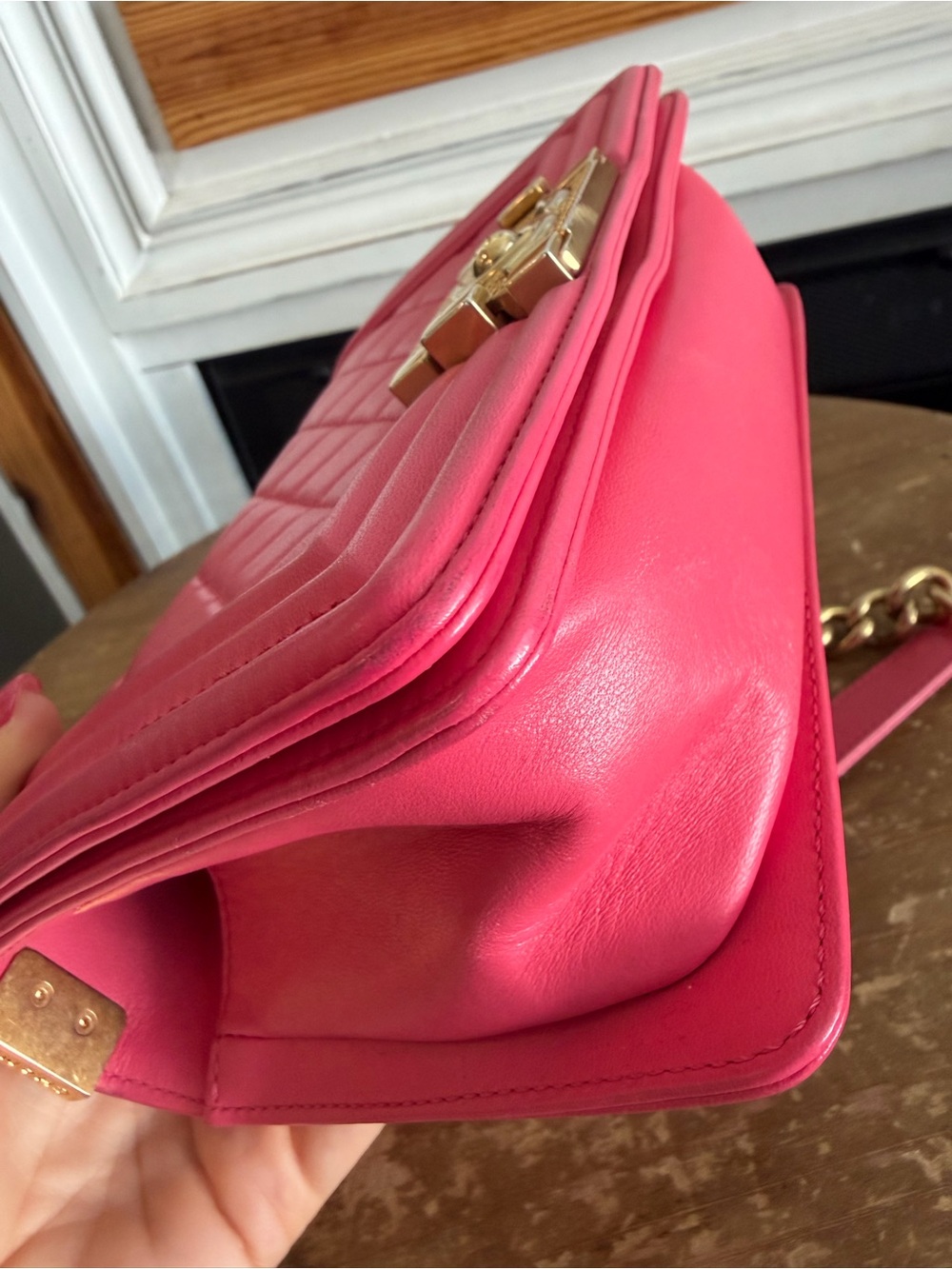 CHANEL Hot Pink Quilted Lambskin Small Boy bag Crossbody with Gold Hardware - Picture 9 of 16